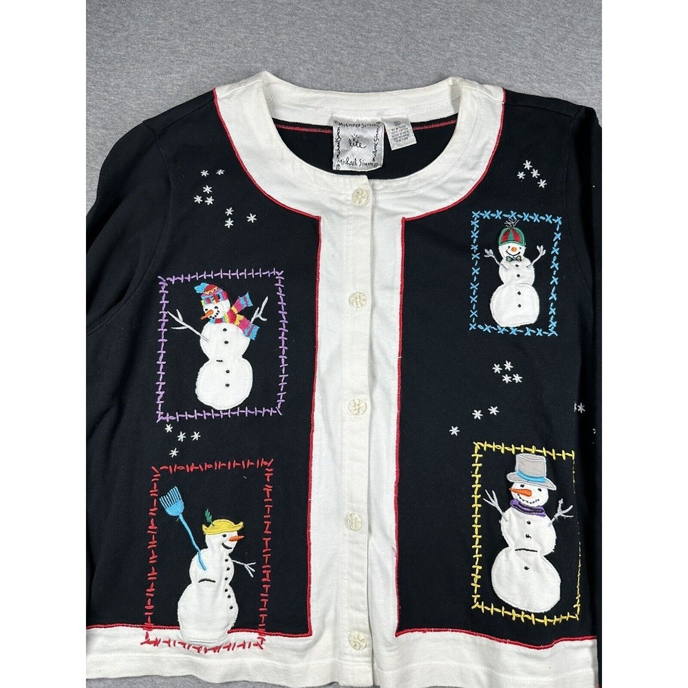 Vintage michael simon lite XL womens cardigan snowman theme Top Christmas‎ ugly